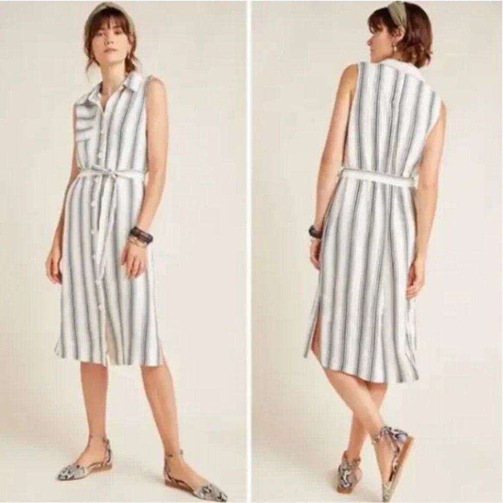 Anthropologie Maeve Esther Striped Shirtdress in Ivory & Black 0